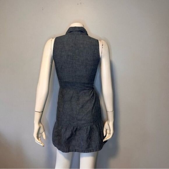 Theory Sleeveless Gray Chambray Button Down Ruffle Shirt Dress Size 4 - Picture 3 of 11